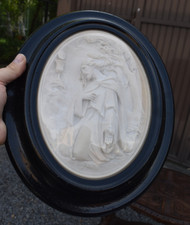 Antique 19thc napoleon III meerschaum carved christ  chalice relief frame plaque picture