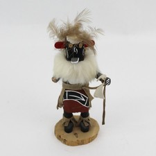 Vintage Native American Black Oger Wood Kachina Doll Signed 6.5 Inch Flawed picture