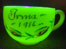 Custard Uranium Souvenir Irma 1916 Krystol Cup Flowered Gold Trim picture