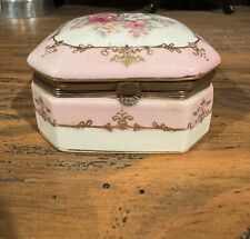 Beautiful Pink & Gold Vintage Hinged Floral Trinket box- Limoge Like picture