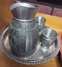 Vintage Zinn Becker Stuttgart Pewter Pitcher & Cup Set with Tray picture