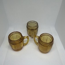 3 VINTAGE AMBER BARREL SHOT GLASS BAR WHISKEY WEDDING Decor Display picture