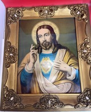 GLORIOUS ANTIQUE NUNS CONVENT FRAMED SACRED HEART JESUS 27