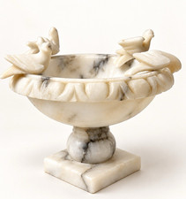 Vintage Italian Alabaster Marble Mini Bird Bath Pedestal 4 Birds Stone Sculpture picture