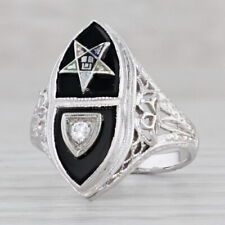 Vintage Order Eastern Star Ring 14k White Gold Onyx Diamond Size 4 Masonic OES picture