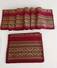 Vintage Traditional Andean Handwoven Textile~6 Placemats 1 Table Runner Red/Gold picture
