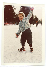 Vtg 1970 Snapshot Photo Little Girl Ice Skating Leather Straps Beginner Training picture
