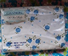 Vtg Cannon Monticello Twin Flat Sheet Blue Flowers New Sealed Rose Dream Fabric picture