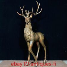 20.2“Chinese Antique Copper Clay and Gold Fairy Deer Statue Ornament picture