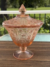 Federal Glass Sharon Cabbage Depression Glass Covered Compote picture