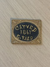 Antique 1861 Civil War Era Hand Carved Solid Stone Plaque Brass Frame G. Ried picture