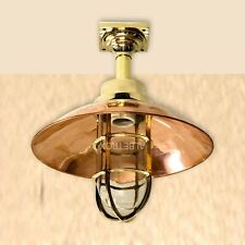 Nautical Marine Bulkhead Light Antique Brass Ceiling Fixture With Copper Shade picture