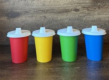 Tupperware Bell Tumblers Domed Lids Sipper Seals Sippy Cups Primary Colors NICE picture