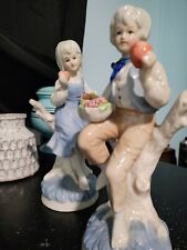 Vintage Deville Glazed Porcelian Boy and Girl figurines 8 by 3 Taiwan Good used picture