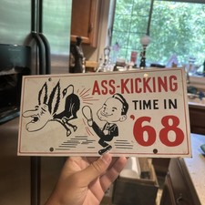 RARE 1968 Richard Nixon Lyndon B. Johnson Booster License Plate Political picture