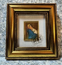 Vintage Italy 23 Kt. Gold Leaf Miniature Wall Art Madonna & Child 4.5
