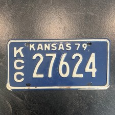 Vintage 1979 Kansas License Plate KCC 27624 Man Cave Garage Decor Collector picture