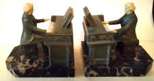 VTG 1932 HIRSCH BEETHOVEN PIANO CAST METAL BRONZE? SCULPUTRE SIGNED BOOKENDS Ae picture