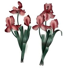 Set of 2 Vintage Toleware Painted Pink Iris Metal Flower Wall Decor picture