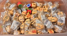 Natural Wood Spinning top Dreidel Hanukkah Sevivon Nes gadol haya po. Lot picture