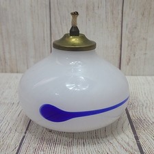 Vintage Mid Century Skruf Sweden Wick Oil Lamp Art Glass White Blue Handcrafted picture