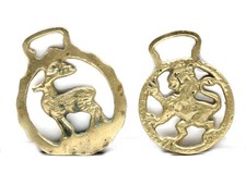 Vintage British Horse Brass Stag And Lion Medallions 3