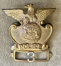 Antique / Obsolete Early 1900's Michigan Police Dress Hat Emblem C.D. Reese picture