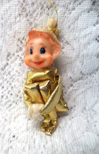 VINTAGE JAPAN GOLD LAME PIXIE ELF KNEE HUGGER CHRISTMAS ORNAMENT~APPROX. 8
