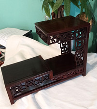 Vintage Oriental Rosewood Chinese 3-Teir Pedestal Display Stand Hand Carved picture