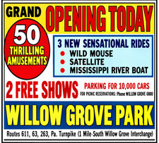 Vintage Willow Grove  Amusement Park Grand Opening Ad Magnet – Pennsylvania picture