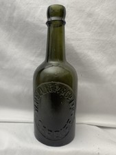 Antique W. Hellier & Co Cardiff Wales Olive Green Glass Bottle c1900 RARE VG picture