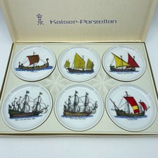 KAISER PORZELLAN Ship Coaster Plates Set 6 Nautical Porcelain Germany 4in picture