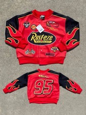 NWT Lightening McQueen Disney Pixar Rust-Eze Pit Crew Flames Graphic Red Jacket picture