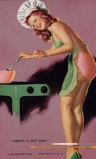 1940s Mutoscope Pin-Up Arcade Card Here's a Hot Dish Earl Moran Chef Hat Kitchen picture