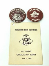 Vintage 1969 Paramount High School Pirates Graduation Party Pins & Program Lot picture