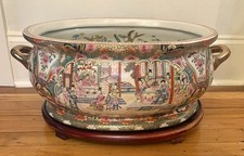 Antique Vintage Chinese Rose Medallion Porcelain Foot Bath Basin Planter - 23