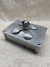 Faceted Trinket Cigarette Lipstick Box Hammered Aluminum Detailed Rose Handle picture