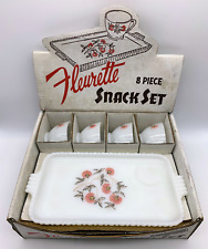 Complete 8 Piece Fleurette Snack Set Anchor Hocking Anchorglass in Original Box picture