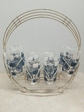 vintage Federal Glass drinkware set 8 tumbler Patterned 12 Oz. 1950's Carousel  picture