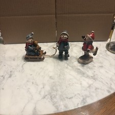 Vintage Tii Collections Resin Winter Snowman Figurine Set (3) Sled Skating picture