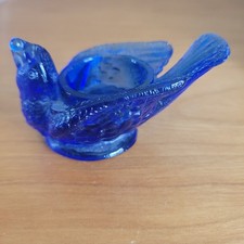 Vintage DEGENHART Cobalt Blue Glass Bird & Berry SALT CELLAR picture