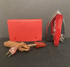 Vtg JET Santoku Travel Iron w/ Case Red Collapsible Handle Foldable Retro Works picture