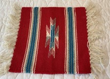 Southwest Rug Mat, Hand Woven, Stripes W/ Arrow Design, Ortega’s, Wool, Chimayo picture
