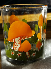 Clear Glass 2 fl oz Painted Decorated Shot Glass - Orange Mushroom & Clover picture