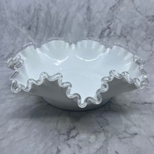 Vintage Large Fenton Silvercrest Glass Fruit Bowl Crimped & Ruffled Edge 11