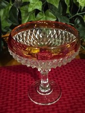 Indiana Glass Ruby Red Diamond Point Compote Stemmed Candy Nut Dish Mint Vintage picture