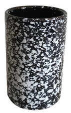 Cylinder Shaped Clay Black And White Retro Spatterware Pattern Vase 6.1
