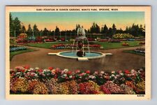 Spokane WA-Washington, Manito Park, Ft Sunken Gardens, Vintage c1948 Postcard picture