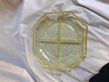 Yellow Depression Glass Lorain “Basket” Design Octagonal Divided Relish Dish picture