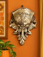 Vtg 1978 Gold HOMCO Ornate Scrolled Floral Wall Mount Planter Home Decor 284 picture